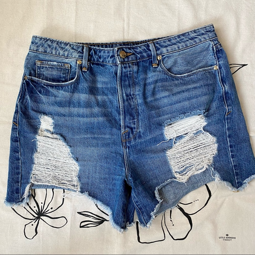 Good American Blue Distressed Jean Shorts